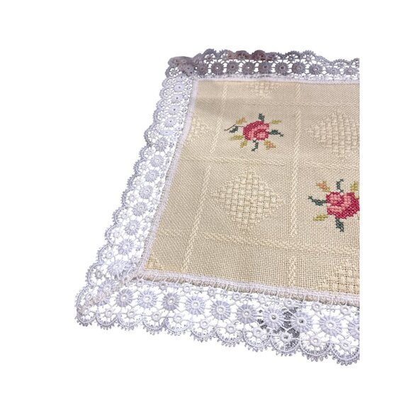 Embroidered lace Yellow white table runner 41.5" L X 17" W SKU 8667 - Picture 8 of 10